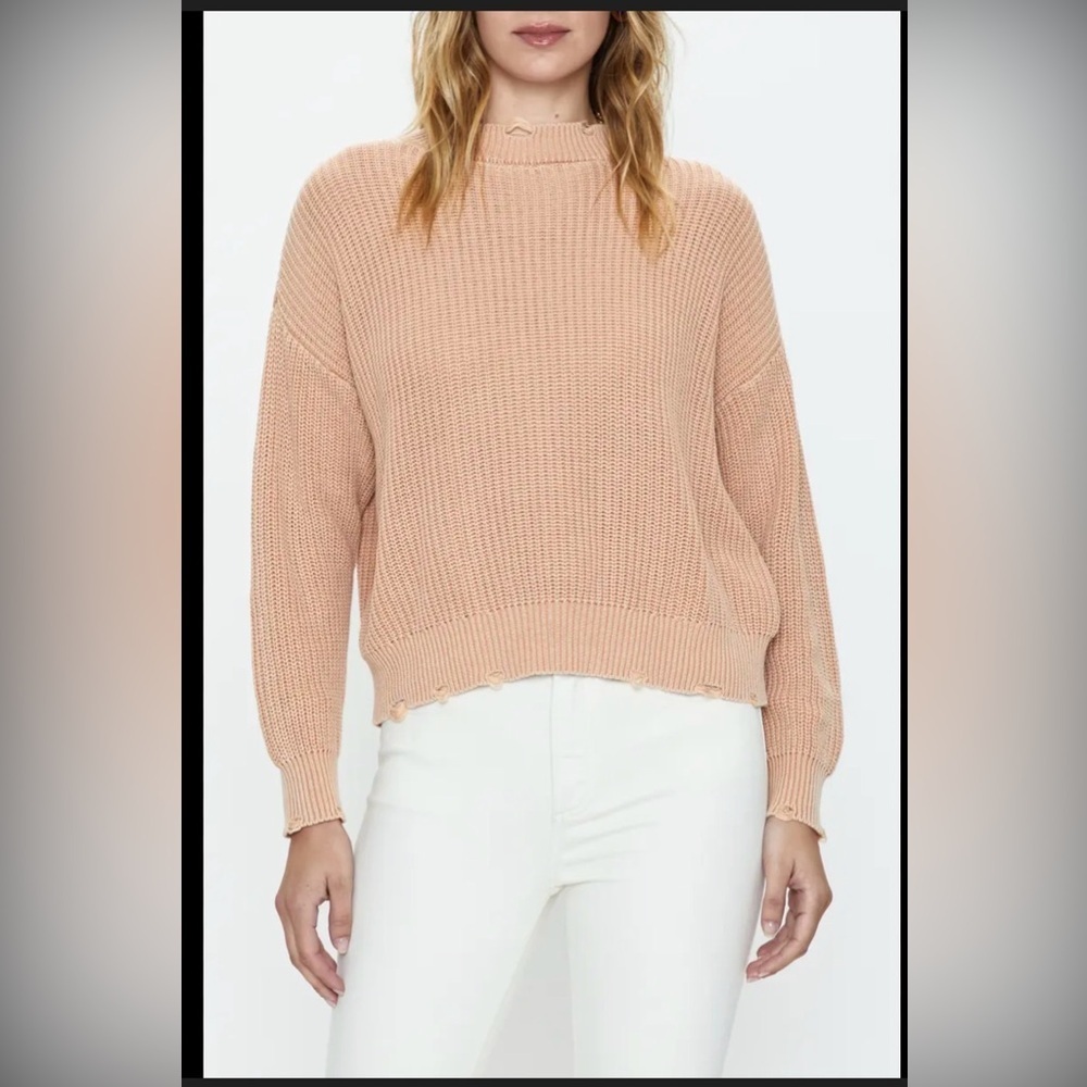 Pistola Eva Distressed Cotton Shaker Stitch Crewneck Sweater , size S